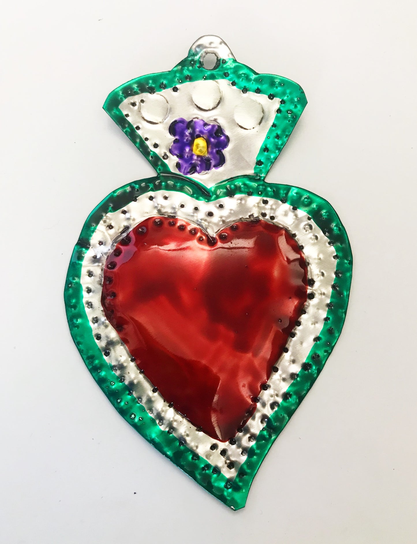 Oaxacan Handpainted Heart Tin Ornaments