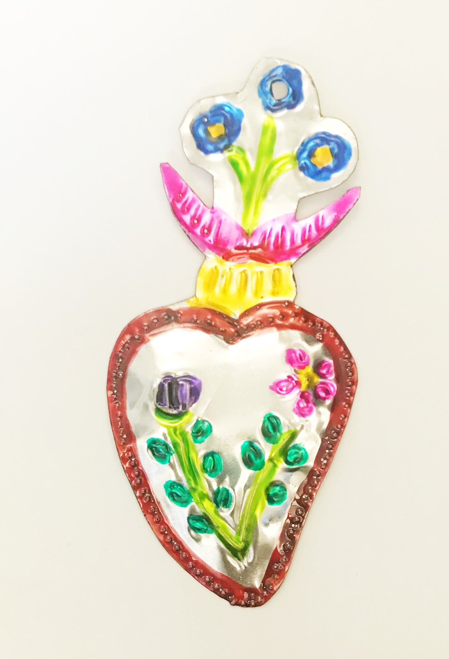 Oaxacan Handpainted Heart Tin Ornaments