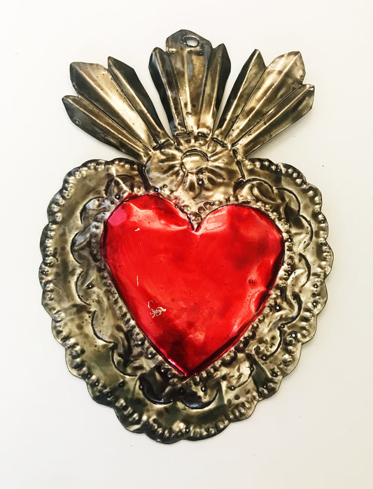 Oaxacan Handpainted Heart Tin Ornaments