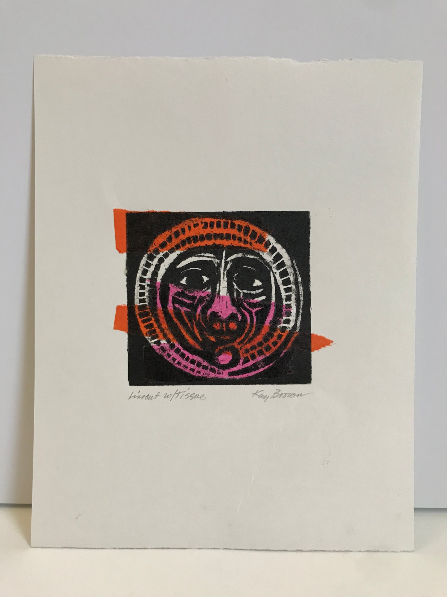 Face #2, Linocut w/ Tissue - Kay Brown