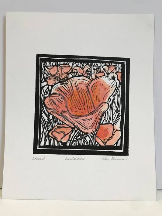 Flower #3, Hand-colored Linocut - Kay Brown