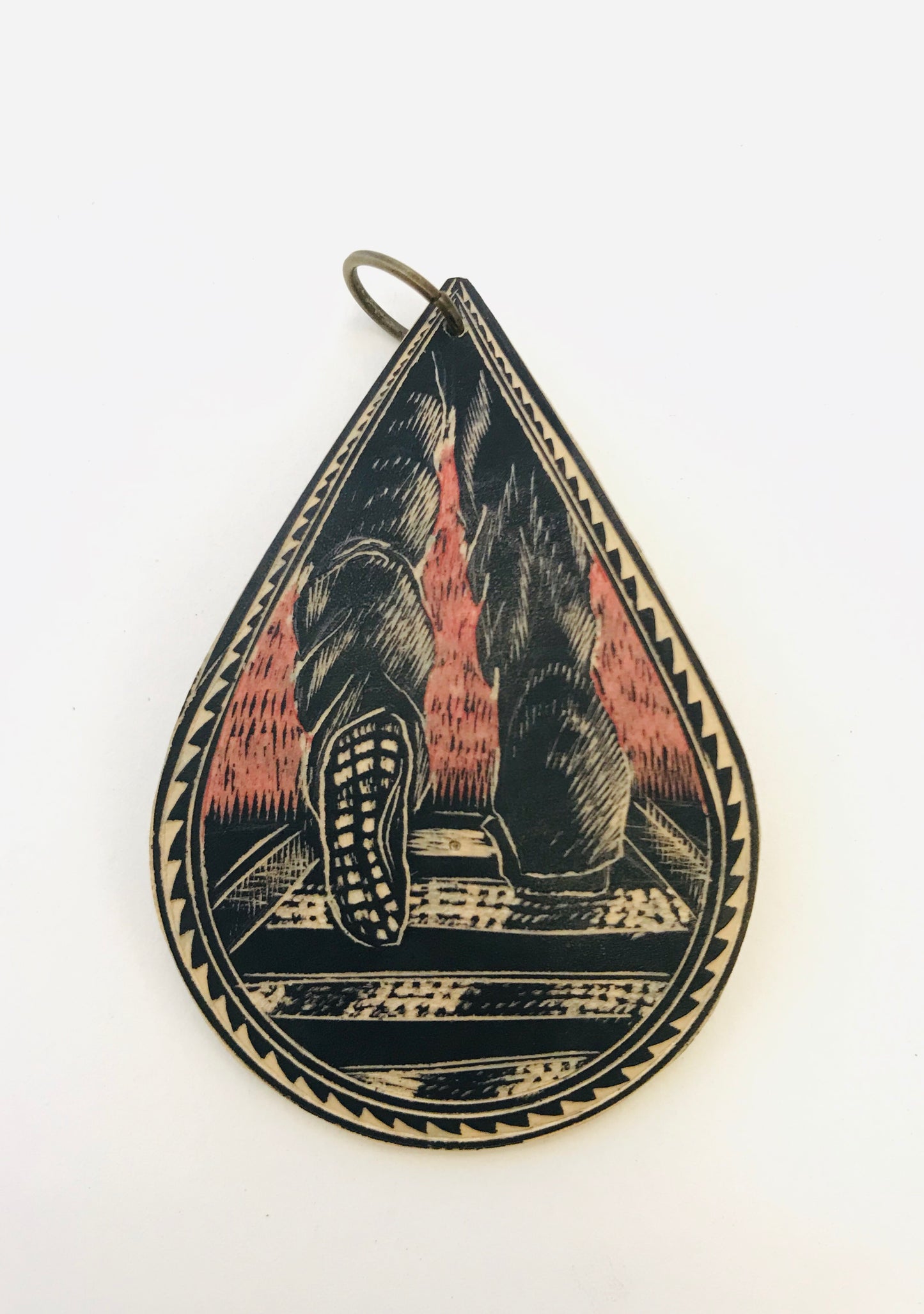 Hand-Etched Wooden Teardrop Pendant