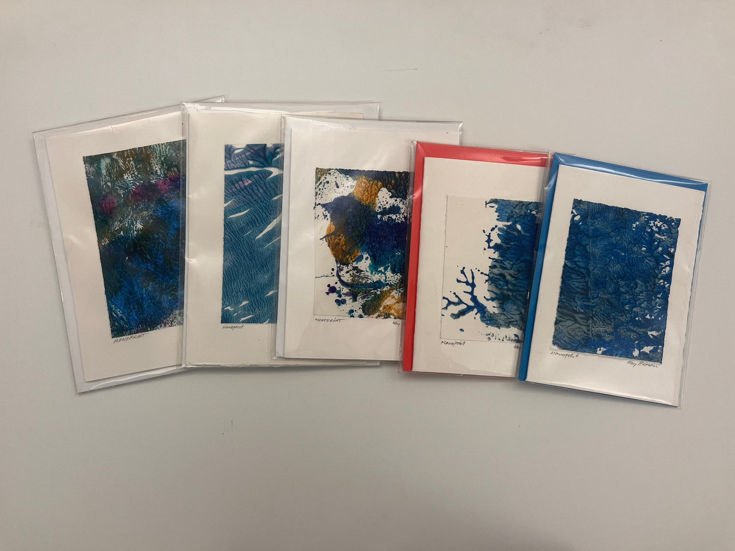 Monoprint Cards by Kay Brown: Blue Series