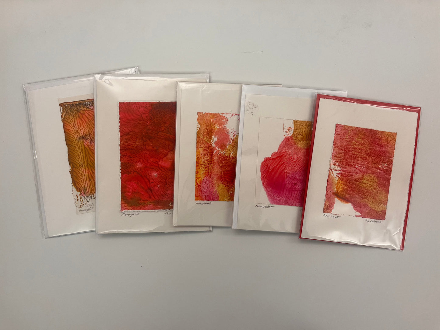 Monoprint Cards by Kay Brown: Pink Series