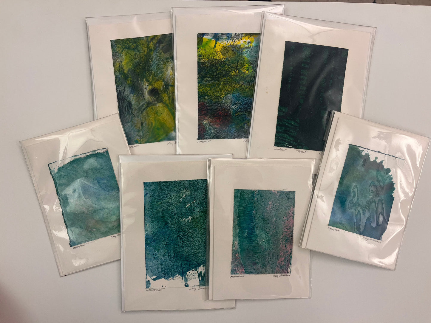 Monoprint Cards by Kay Brown: Green Series.