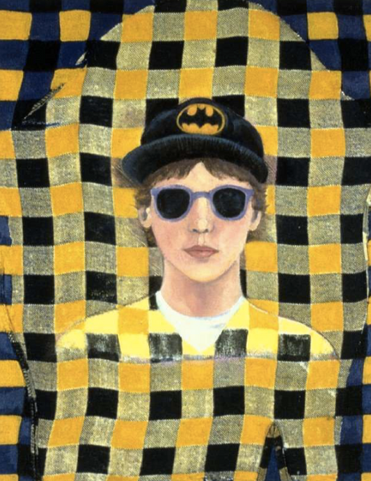 Tomboy Portrait with Sunglasses and Batman Hat on Yellow Flannel Shirt - Christina Schlesinger