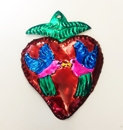 Oaxacan Handpainted Heart Tin Ornaments