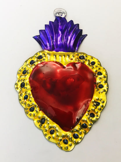 Oaxacan Handpainted Heart Tin Ornaments