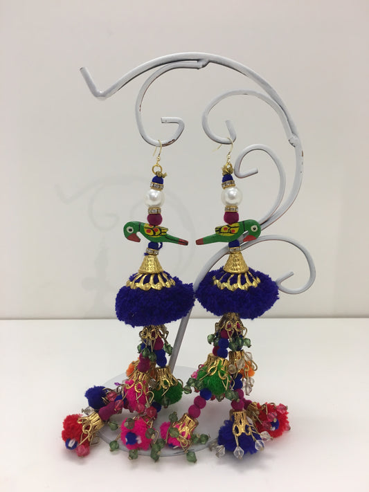 Parrot and Pom Pom Earrings - Tanya Melendez