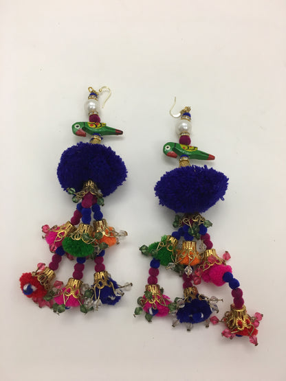 Parrot and Pom Pom Earrings - Tanya Melendez