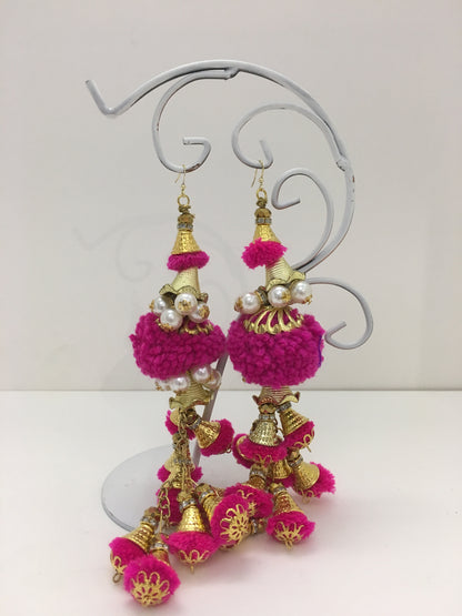 Pink Pom Pom and Pearls Earrings - Tanya Melendez