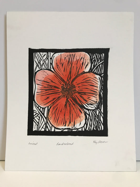 Flower #1, Hand-colored Linocut - Kay Brown