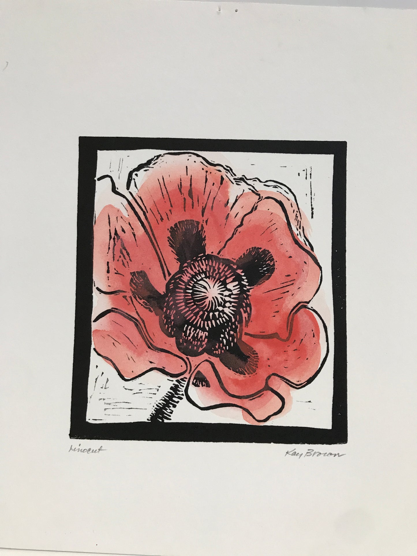 Flower #2, Hand-colored Linocut - Kay Brown