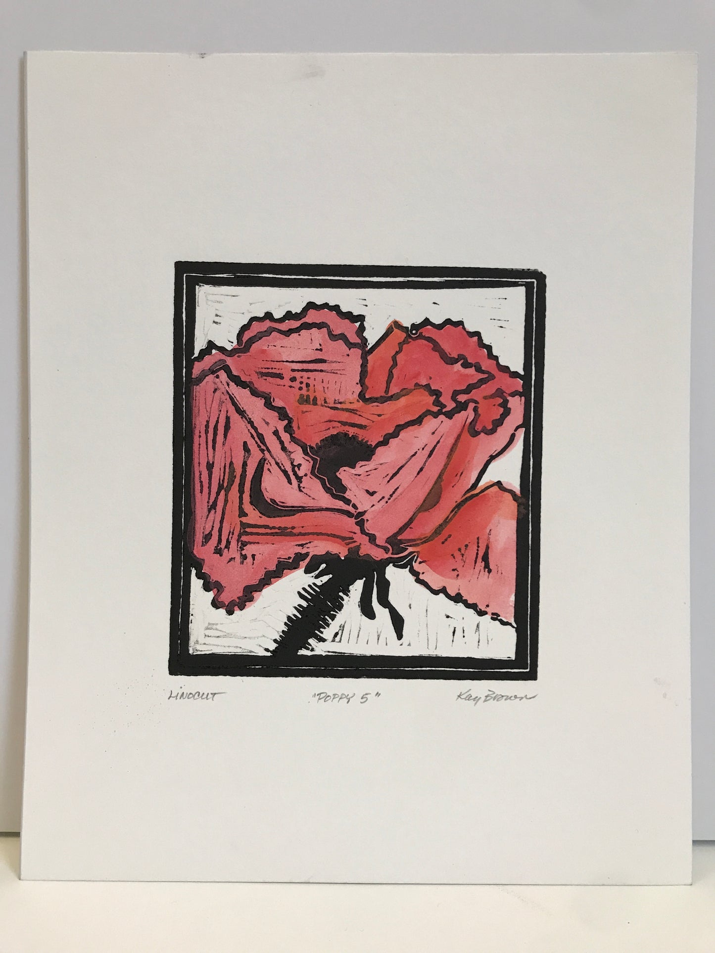 Flower #5, Hand-colored Linocut - Kay Brown