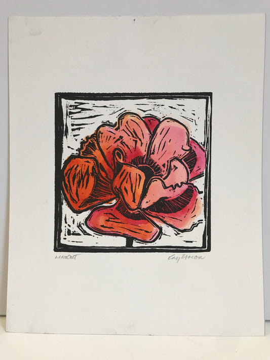 Flower #6, Hand-colored Linocut - Kay Brown