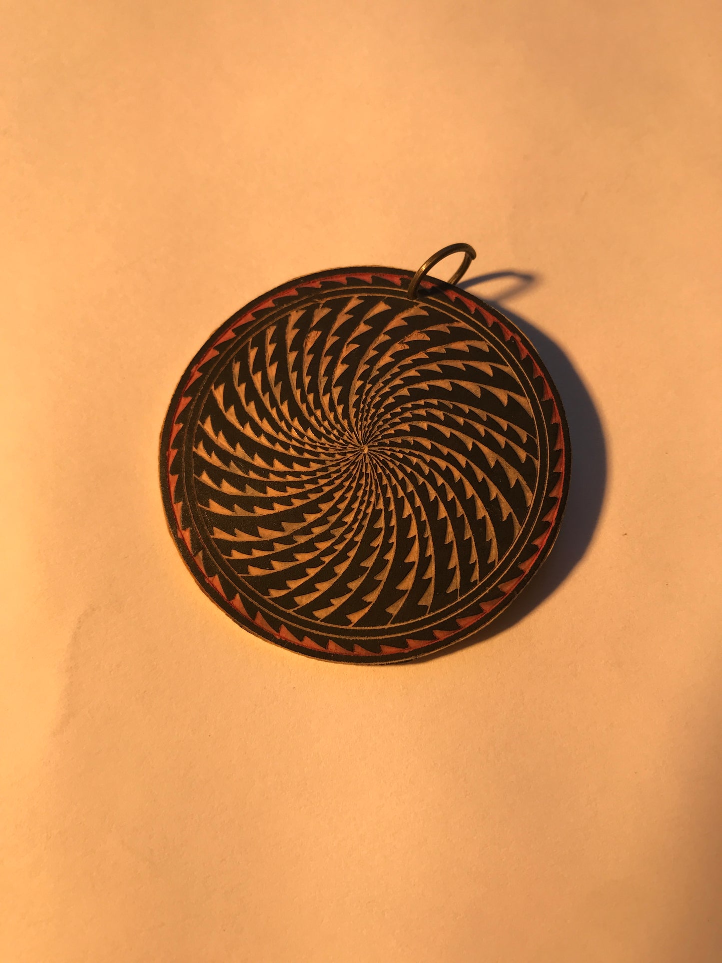 Hand-Etched, Wooden Circular Pendant
